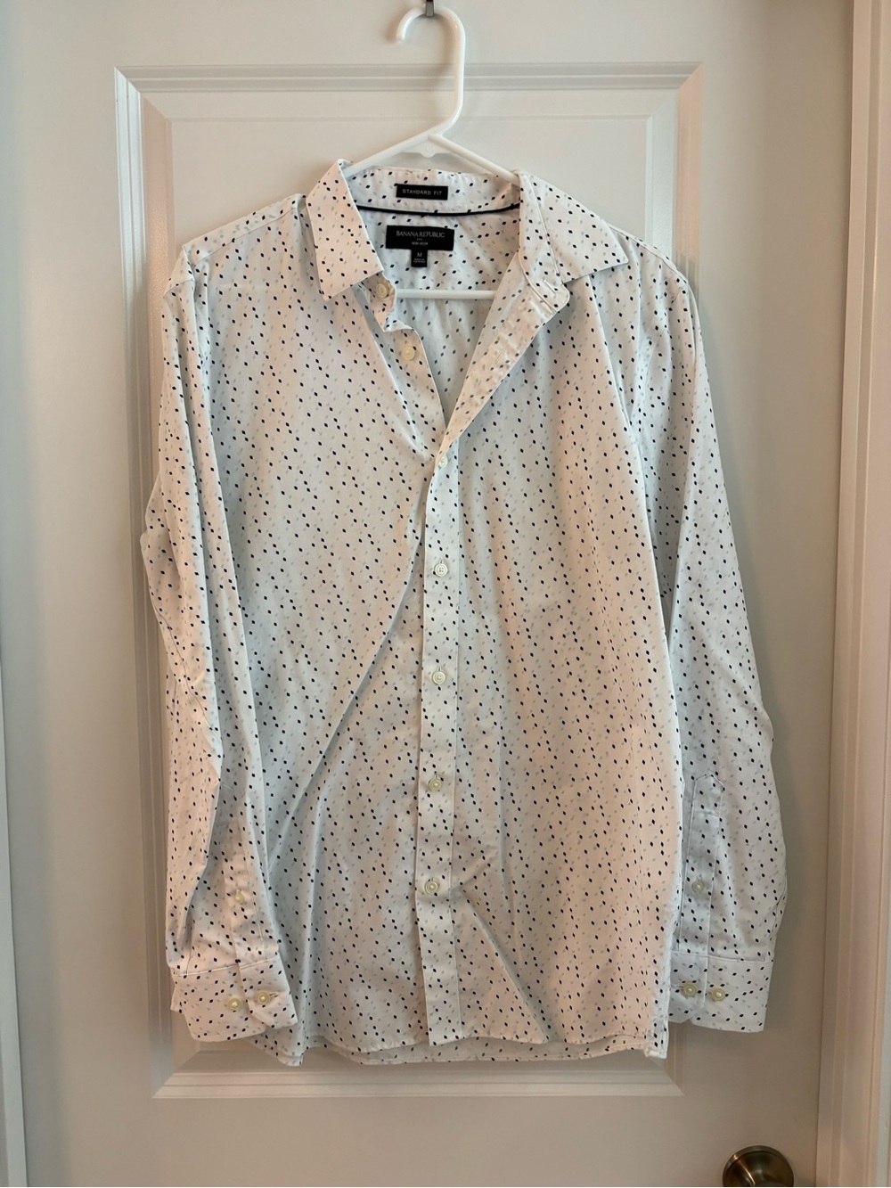 Banana Republic White Button-Down Shirt with Navy Dot Print